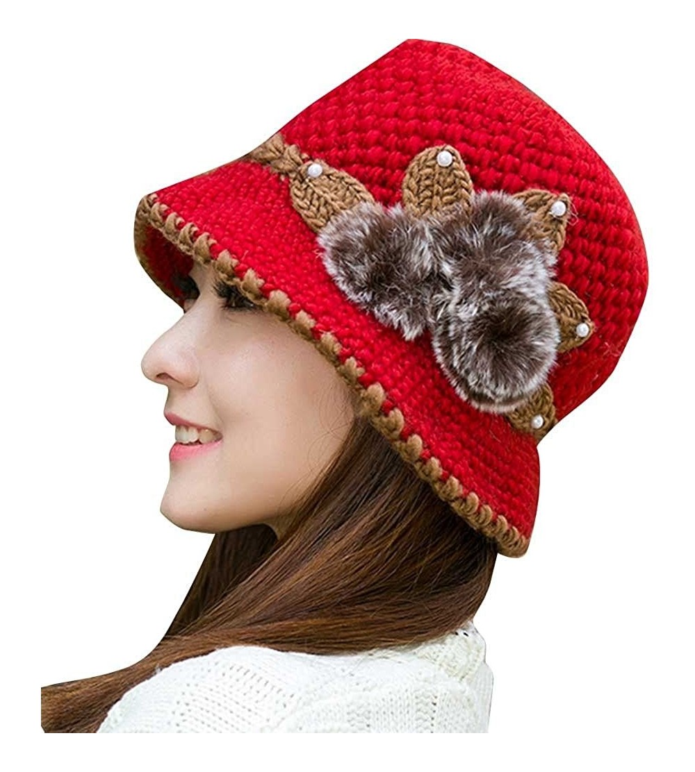 Skullies & Beanies Clearance Women Knit Ladies Fashion Winter Warm Hats Crochet Knitted Flowers Decorated Ears Casual Hedging...