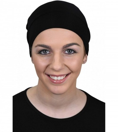 Skullies & Beanies Womens Soft Sleep Cap Comfy Cancer Wig Liner & Hair Loss Cap - Black - CI11WHFMVIH $10.47