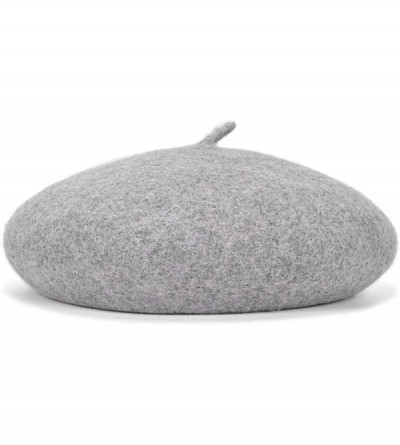 Berets Women's 100% Wool French Beret Hat Solid Color Black Beret Hats for Women - Grey - CI18ZDRN4CS $14.90