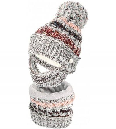 Skullies & Beanies Knit Fairs Isle Nordic Bobble Pom Beanie Hat DZX0024 - Grey - CP18L2O02AQ $22.05