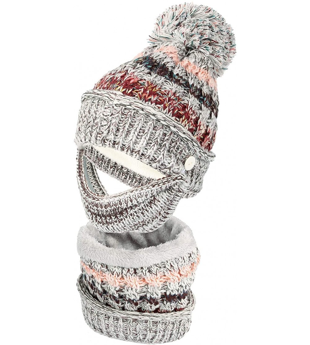 Skullies & Beanies Knit Fairs Isle Nordic Bobble Pom Beanie Hat DZX0024 - Grey - CP18L2O02AQ $22.05