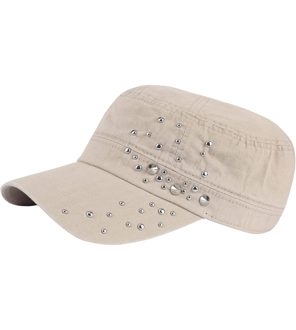 Baseball Caps A07 Unisex Silver Metal Spike Stud Punk Rock Club Army Cap Cadet Military Hat - Beige - CF1895IIHMC $22.80