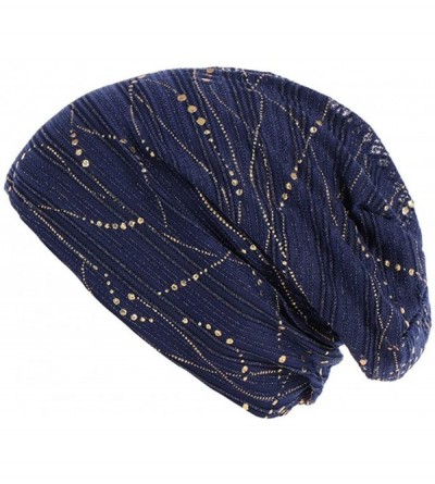 Skullies & Beanies Women Muslim Soft Hat- Lace Cross Bonnet Hijab Turban Hat Chemo Cap (Many Color for Choose) - Navy - CR18R...