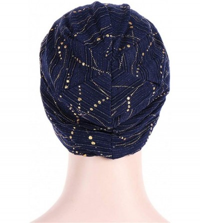 Skullies & Beanies Women Muslim Soft Hat- Lace Cross Bonnet Hijab Turban Hat Chemo Cap (Many Color for Choose) - Navy - CR18R...