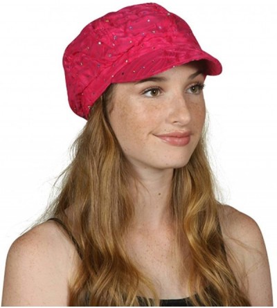 Newsboy Caps Glitter Sequin Trim Newsboy Hat - Hot Pink - CD11UHEFYYD $13.48