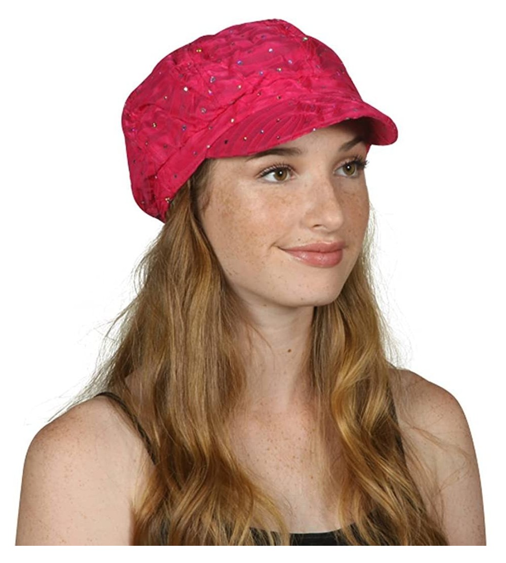 Newsboy Caps Glitter Sequin Trim Newsboy Hat - Hot Pink - CD11UHEFYYD $13.48