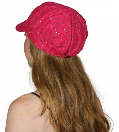 Newsboy Caps Glitter Sequin Trim Newsboy Hat - Hot Pink - CD11UHEFYYD $13.48