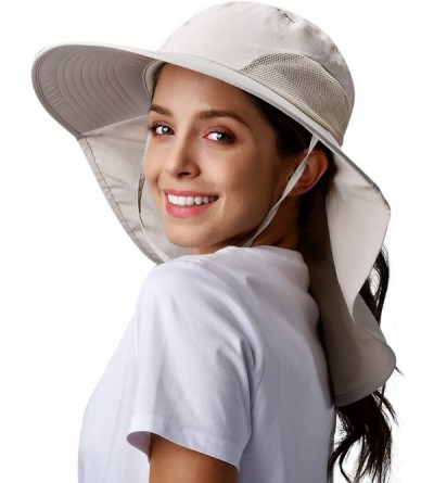 Sun Hats Womens Sun hat Wide Brim Safari Fishing Hat with Large Neck Flap Hiking Hats for Women - Beige - C918SRRW5IW $35.61