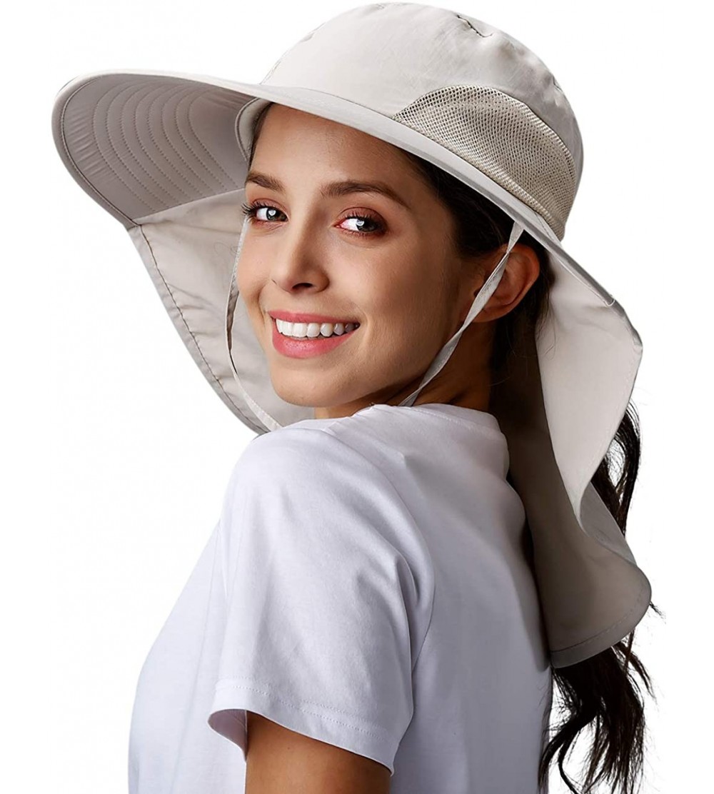 Sun Hats Womens Sun hat Wide Brim Safari Fishing Hat with Large Neck Flap Hiking Hats for Women - Beige - C918SRRW5IW $21.08
