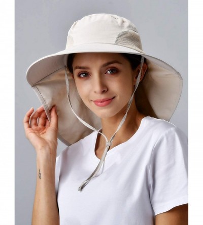 Sun Hats Womens Sun hat Wide Brim Safari Fishing Hat with Large Neck Flap Hiking Hats for Women - Beige - C918SRRW5IW $21.08