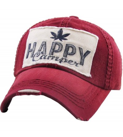 Baseball Caps Weed Marijuana Leaf Collection Dad Hat Baseball Cap Polo Style Adjustable - (5.4) Happy Camper Burgundy - CM189...