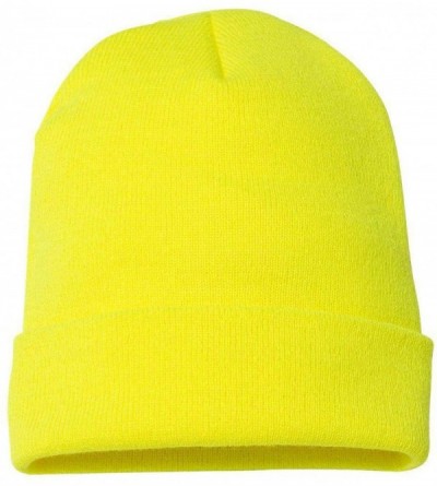Skullies & Beanies Heavy Weight Cuffed Knit Cap - Safety Yellow - C318EUTGZ6M $6.57