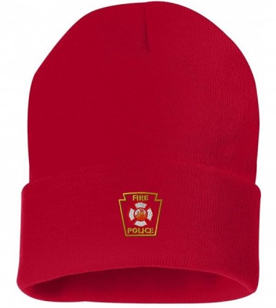 Skullies & Beanies Fire Police Outline Custom Personalized Embroidery Embroidered Beanie - Red - CM12N6E5MWG $14.50