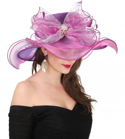 Sun Hats Women Kentucky Derby Church Beach Fascinators Hat Wide Floral Brim Flat Hat with Bowknot - New Purple - CR18H8MTS67 ...