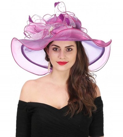 Sun Hats Women Kentucky Derby Church Beach Fascinators Hat Wide Floral Brim Flat Hat with Bowknot - New Purple - CR18H8MTS67 ...