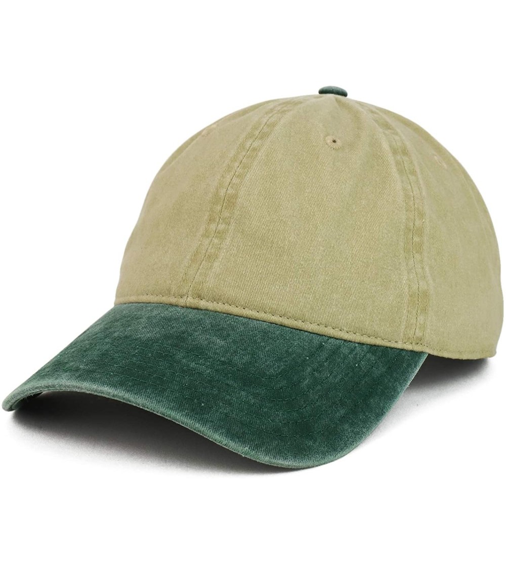 Baseball Caps XXL Oversize Big Washed Cotton Pigment Dyed Unstructured Baseball Cap - Khaki Green - CT18RS2UNNC $19.21