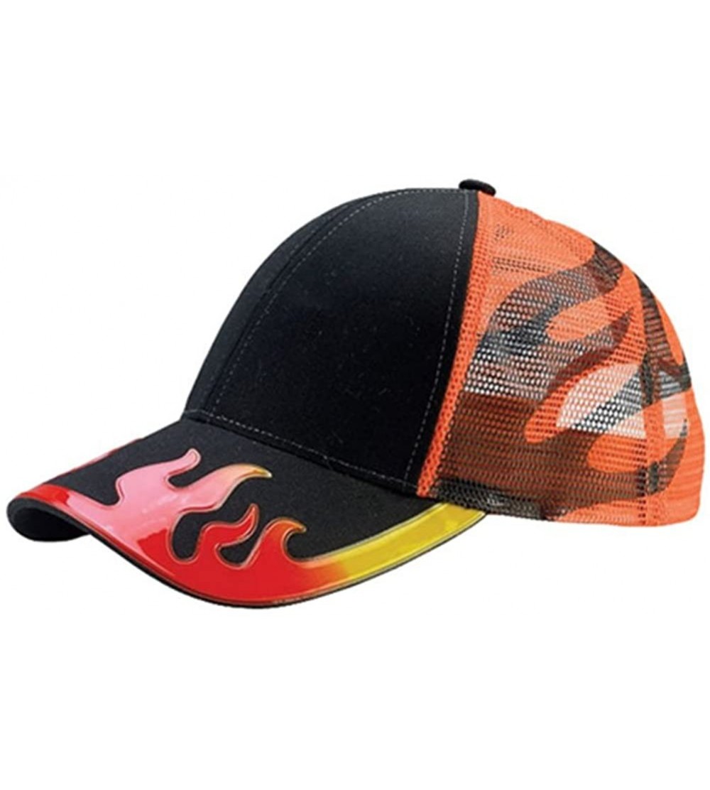 Baseball Caps Hot Rod Flame Trucker Mesh Baseball Cap - Black Orange - C3123VSEDI9 $15.75