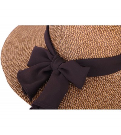 Sun Hats Womens Summer Sun Beach Hat Big Bowknot Wide Brim Straw Hat UPF 50+ - Brown - CP18C97M5GX $16.33