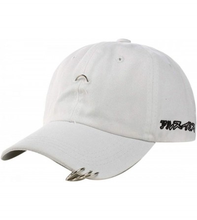 Baseball Caps Women's Iron Ring Pin Retro Baseball Cap Trucker Hat - 3 Ring White - C2186NZX0YH $13.24