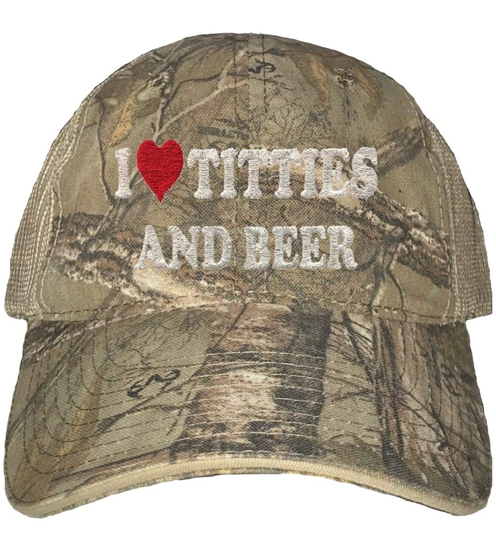 Baseball Caps Adult I Love Titties & Beer Embroidered Distressed Trucker Cap - Realtree Xtra/ Khaki - C71926S89RL $24.28