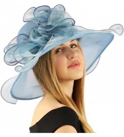 Sun Hats Pretty Fancy Kentucky Derby Floppy Ruffle Glass Organza Ribbon Church Hat - Teal - CF11JP68LIP $43.29