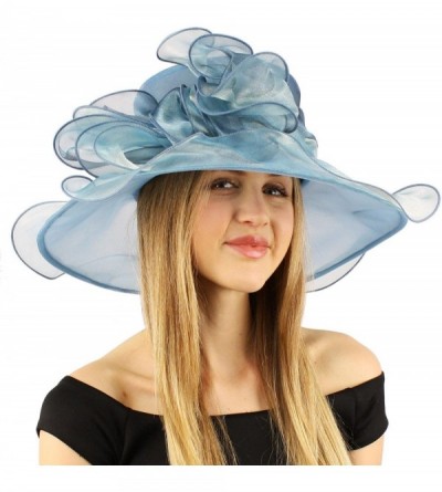 Sun Hats Pretty Fancy Kentucky Derby Floppy Ruffle Glass Organza Ribbon Church Hat - Teal - CF11JP68LIP $43.29