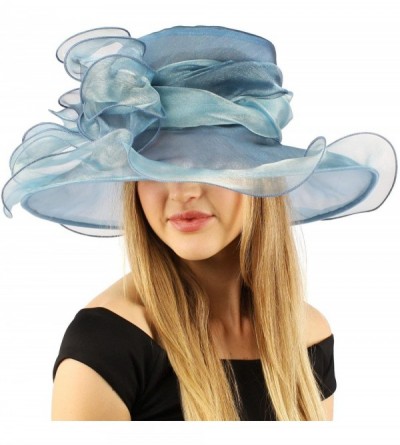 Sun Hats Pretty Fancy Kentucky Derby Floppy Ruffle Glass Organza Ribbon Church Hat - Teal - CF11JP68LIP $43.29