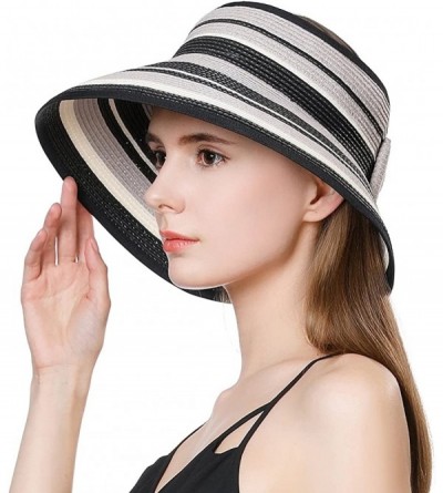 Sun Hats Womens Rollup Straw Visor Sun Hat Large Brim Beach Hat UPF 50+ - Grey99055 - CR18NATD5LI $35.57