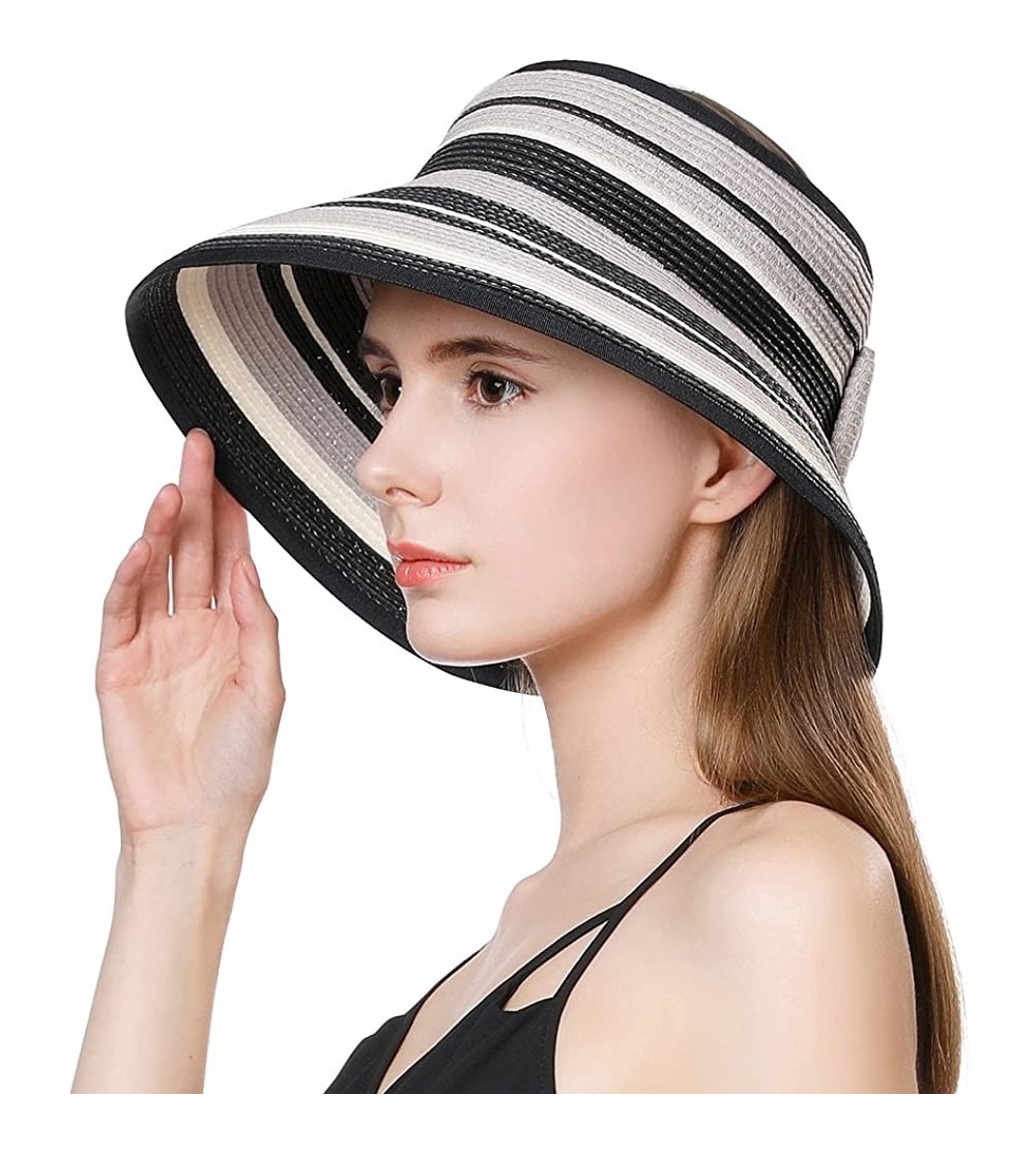 Sun Hats Womens Rollup Straw Visor Sun Hat Large Brim Beach Hat UPF 50+ - Grey99055 - CR18NATD5LI $14.31