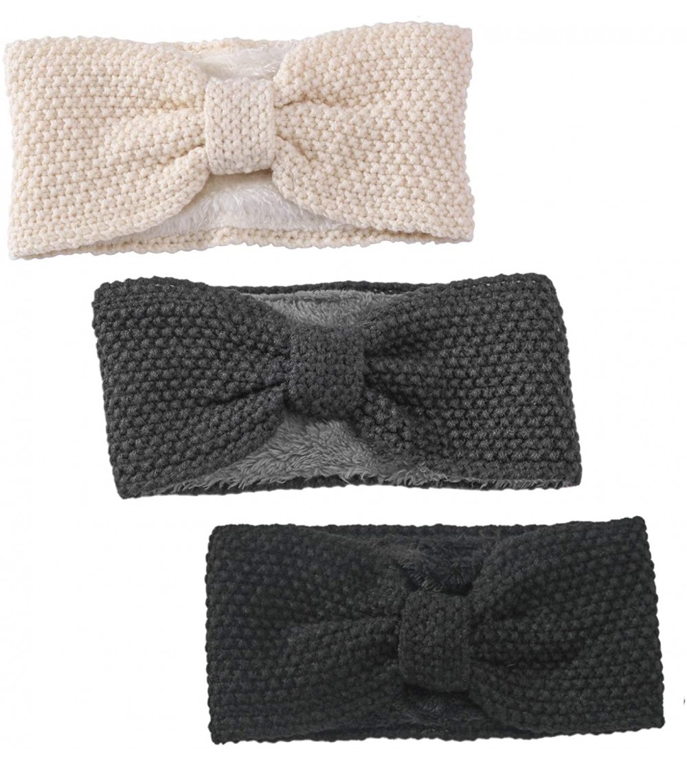 Cold Weather Headbands Fleece Lined Winter Knit Headbands for Women Head wrap Ear Warmer - Set of 3(black&beige&dark Gray) - ...