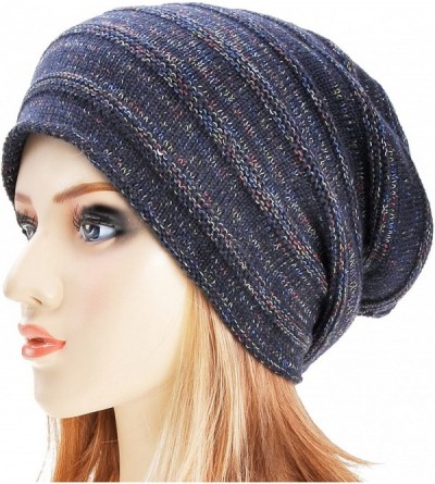 Skullies & Beanies Unisex Trendy Double Layers Reversible Warm Oversized Cable Knit Slouchy Beanie - Navy Blue - CD186XNT5T9 ...