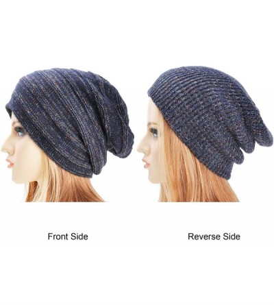 Skullies & Beanies Unisex Trendy Double Layers Reversible Warm Oversized Cable Knit Slouchy Beanie - Navy Blue - CD186XNT5T9 ...