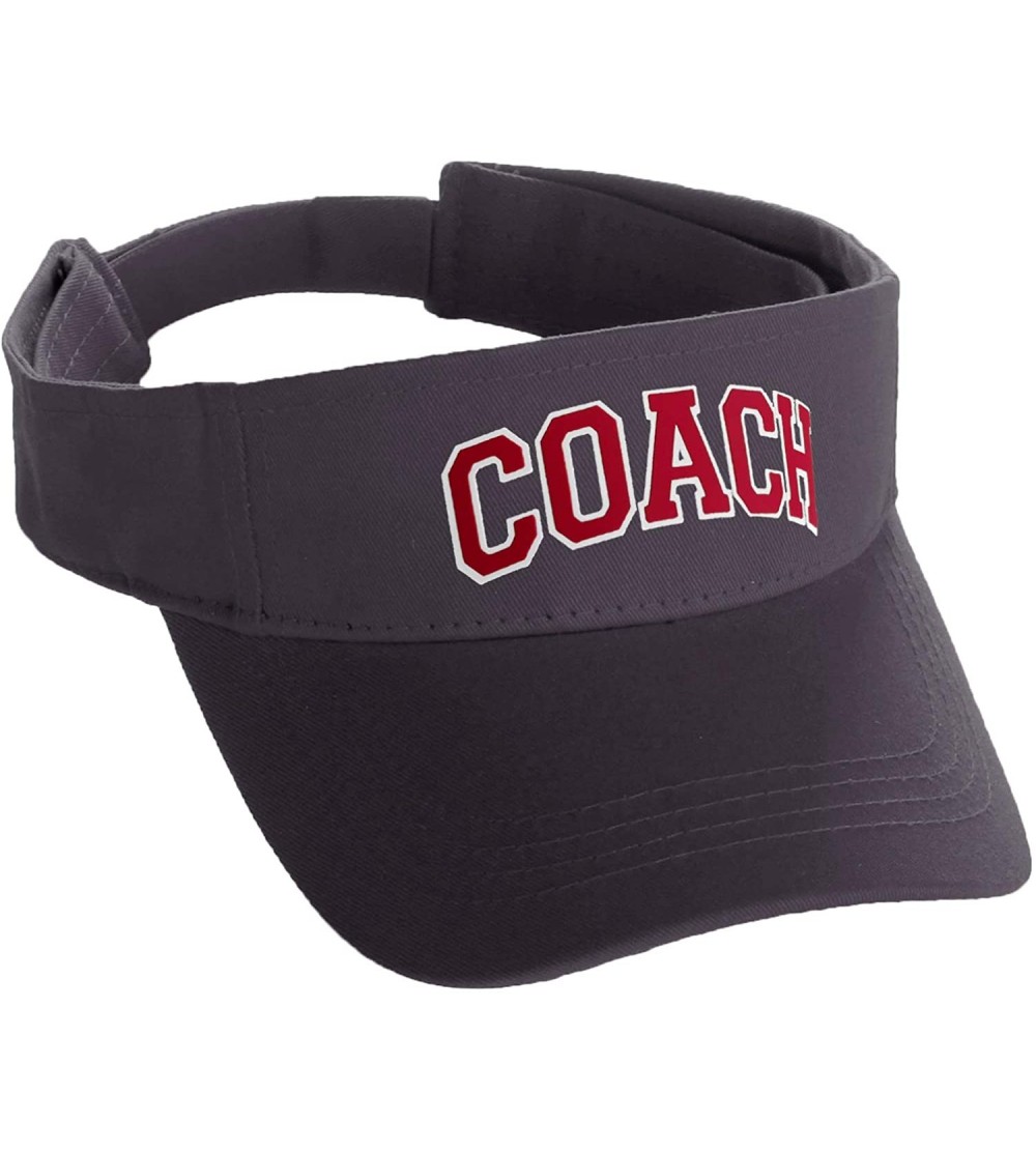 Baseball Caps Classic Sport Team Coach Arched Letters Sun Visor Hat Cap Adjustable Back - Charcoal Hat White Red Letters - CF...