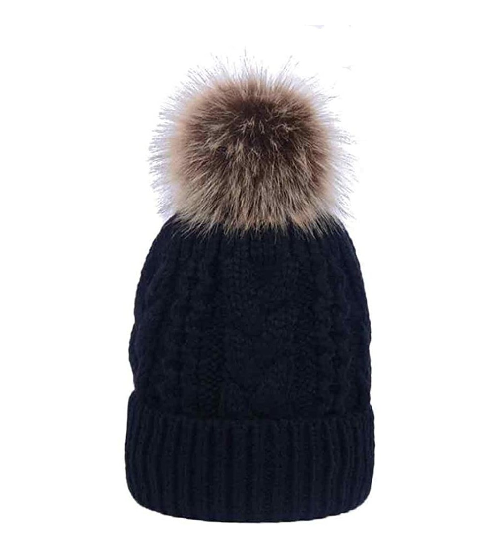 Skullies & Beanies Unisex Double layer Cashmere Winter Crochet Hat Wool Knit Warm Cap (Black) - CS12OCJ96X6 $10.21