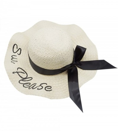 Sun Hats Women's Cursive Embroidered Letter Floppy Beach Sun Hat Straw Hats - Beige With Black Letter - CK18EO030CM $23.48