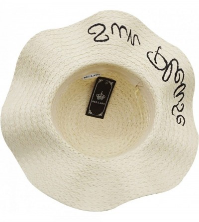 Sun Hats Women's Cursive Embroidered Letter Floppy Beach Sun Hat Straw Hats - Beige With Black Letter - CK18EO030CM $15.03