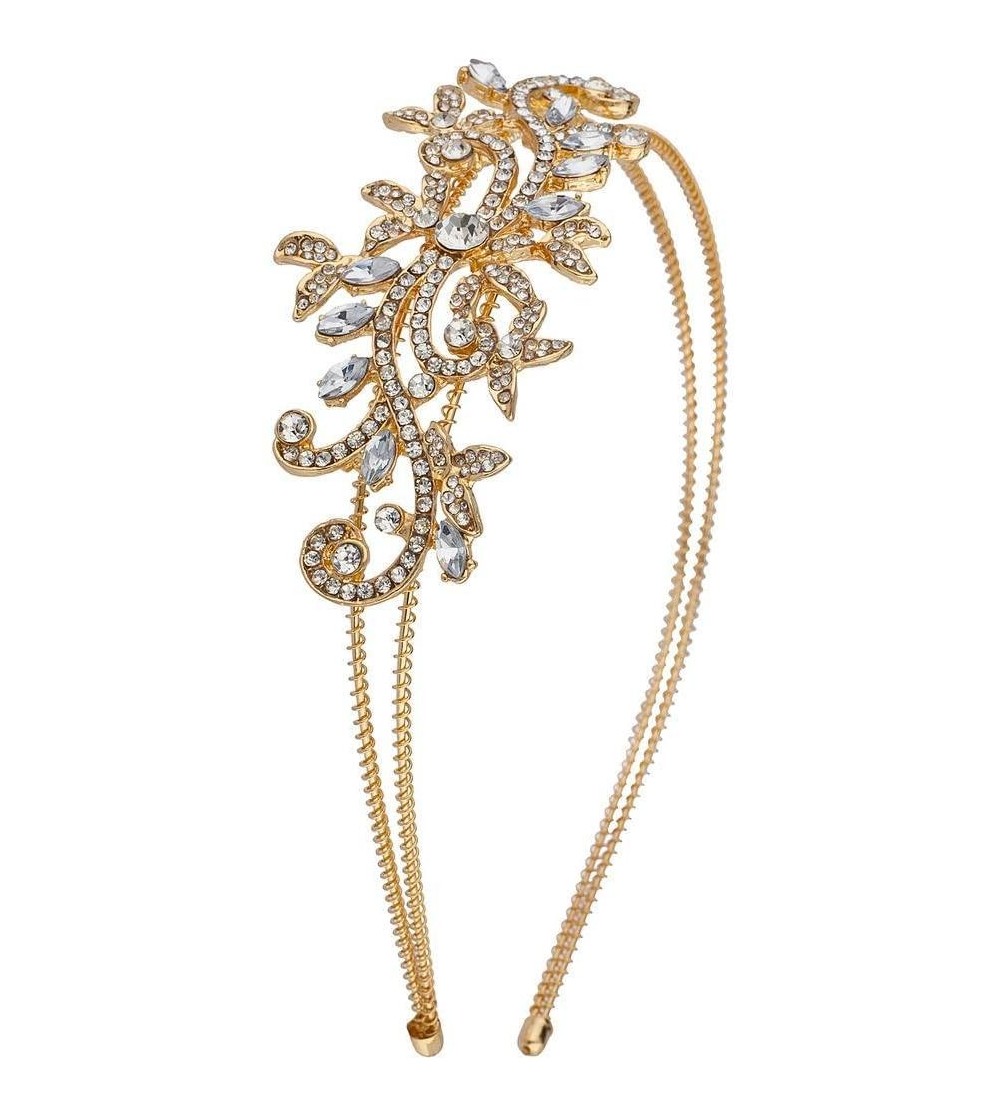 Headbands Goldtone Vintage Flower Vines Bridal Bride Hard Bling Headband - CC12HL7HTQJ $11.27