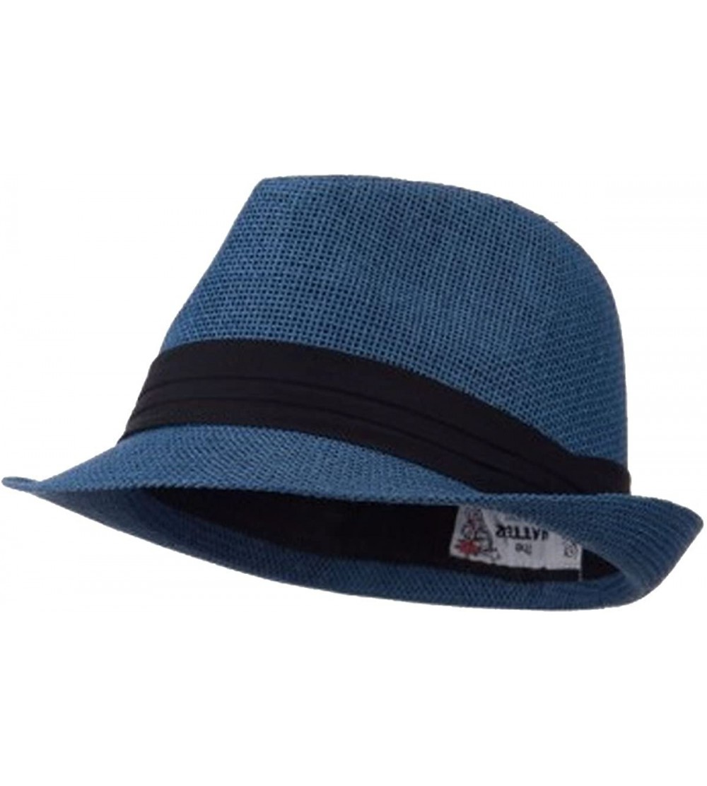 Fedoras Mens 3 Layer Pleated Band Solid Color Straw Fedora - Navy - CR11WT5B2NZ $16.80