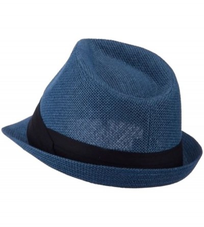 Fedoras Mens 3 Layer Pleated Band Solid Color Straw Fedora - Navy - CR11WT5B2NZ $16.80