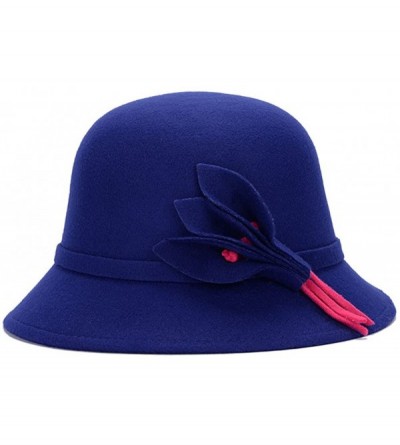 Bomber Hats Fahion Style Woolen Cloche Bucket Hat with Flower Accent Winter Hat for Women - Blue-a - CG1208QHES3 $23.81