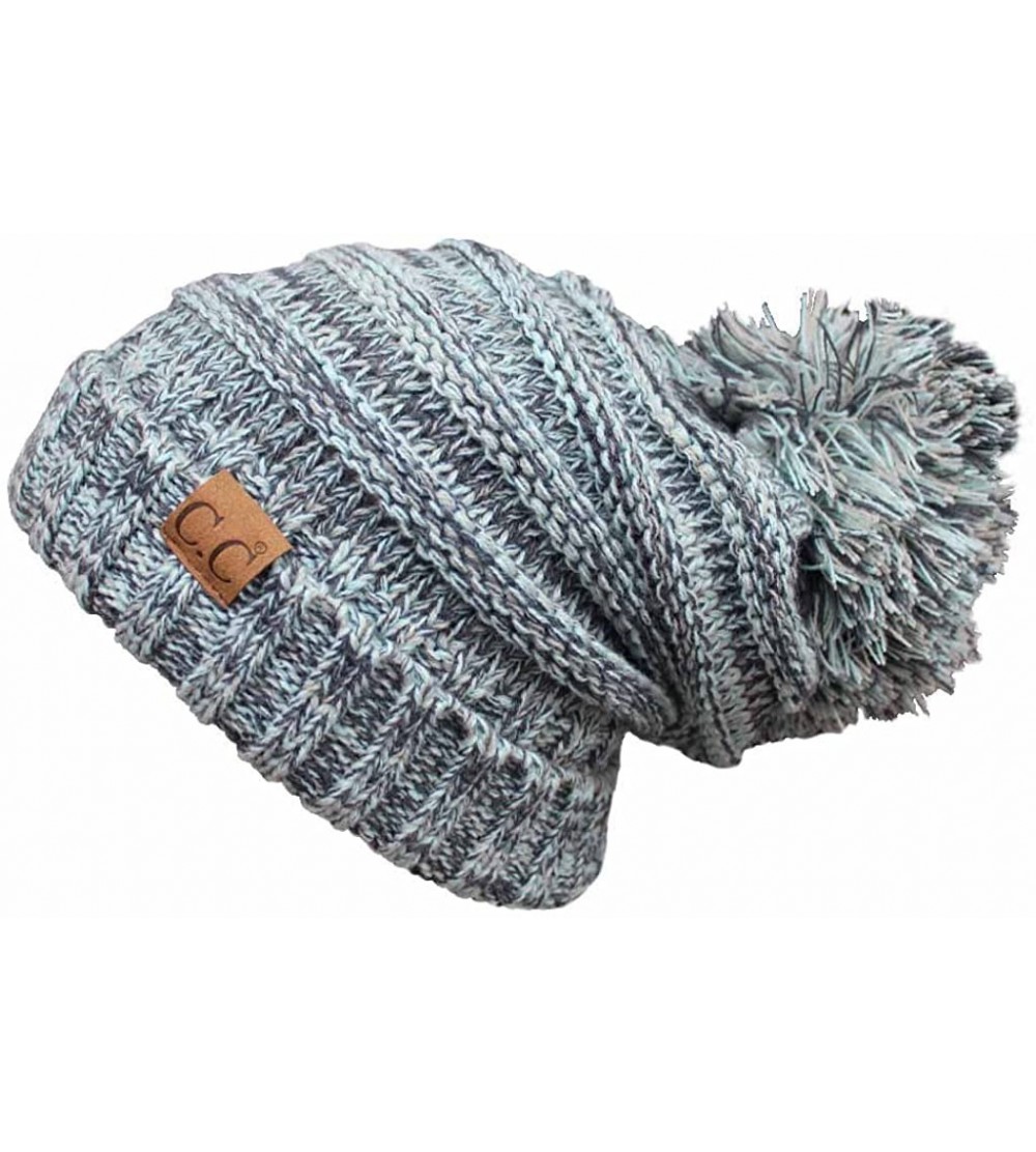 Skullies & Beanies Hatsandscarf CC Exclusives Unisex Oversized Slouchy Beanie with Pom (HAT-6242POM) - Mint - CF12NYM80KJ $16.05