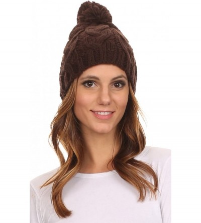 Skullies & Beanies Tabb Unisex Cable Knit Pom Pom Bobble Beanie Hat - Brown - CF127DHPH57 $10.42