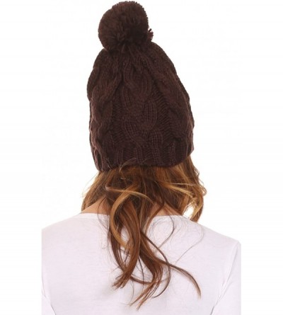 Skullies & Beanies Tabb Unisex Cable Knit Pom Pom Bobble Beanie Hat - Brown - CF127DHPH57 $10.42