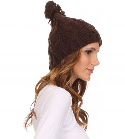 Skullies & Beanies Tabb Unisex Cable Knit Pom Pom Bobble Beanie Hat - Brown - CF127DHPH57 $10.42