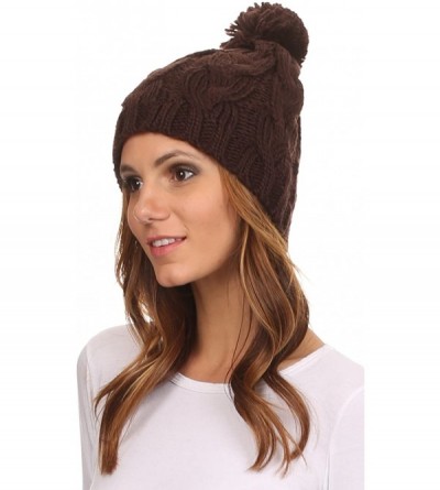 Skullies & Beanies Tabb Unisex Cable Knit Pom Pom Bobble Beanie Hat - Brown - CF127DHPH57 $10.42