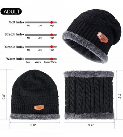 Skullies & Beanies Winter Beanie Hat Scarf Set Fleece Lining Knit Beanie for Men Women Kids - A - Black - CW187RCSELK $12.40