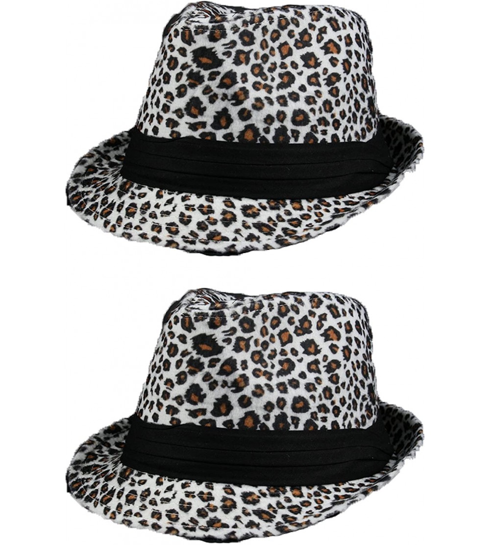 Fedoras Women Winter Leopard Print Fashion Fedora 501HF - 2pcs White & White - CY1878R3XKN $26.23