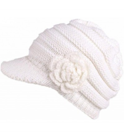 Berets Women Ladies Winter Knitting Hat Warm Artificial Wool Snow Ski Caps With Visor - R-white - C51897MA7W2 $7.28