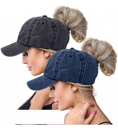 Baseball Caps Ponytail Baseball Glitter Ponycaps Adjustable - Washed-black/Navi Blue - CZ18R7D3R9L $19.18