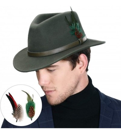 Fedoras 1920s 100% Wool Felt Homburg Gangster Fedora Manhattan Derby Hat Unisex 55-60CM - 00780_armygreen - CC18ALTMK06 $28.50